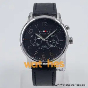 Tommy Hilfiger Men’s Quartz Black Leather Strap Black Dial 44mm Watch 1791083/1 UAE DUBAI AJMAN SHARJAH ABU DHABI RAS AL KHAIMA UMM UL QUWAIN ALAIN FUJAIRAH
