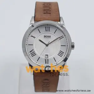 Hugo Boss Men’s Quartz Brown Leather Strap Silver Sunray Dial 42mm Watch 1512439/3 UAE DUBAI AJMAN SHARJAH ABU DHABI RAS AL KHAIMA UMM UL QUWAIN ALAIN FUJAIRAH