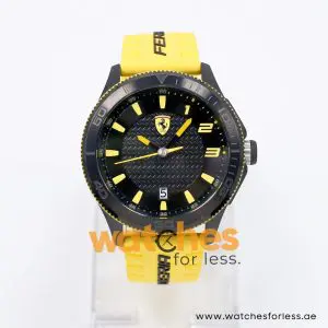Ferrari Men’s Quartz Yellow Silicone Strap Black Dial 48mm Watch 0830135/1