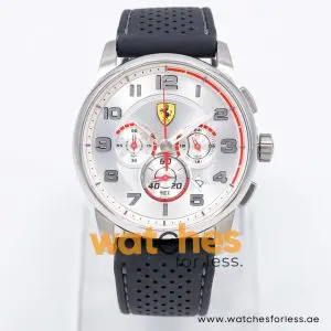 Ferrari Men’s Quartz Black Silicone Strap Silver Dial 44mm Watch 830064