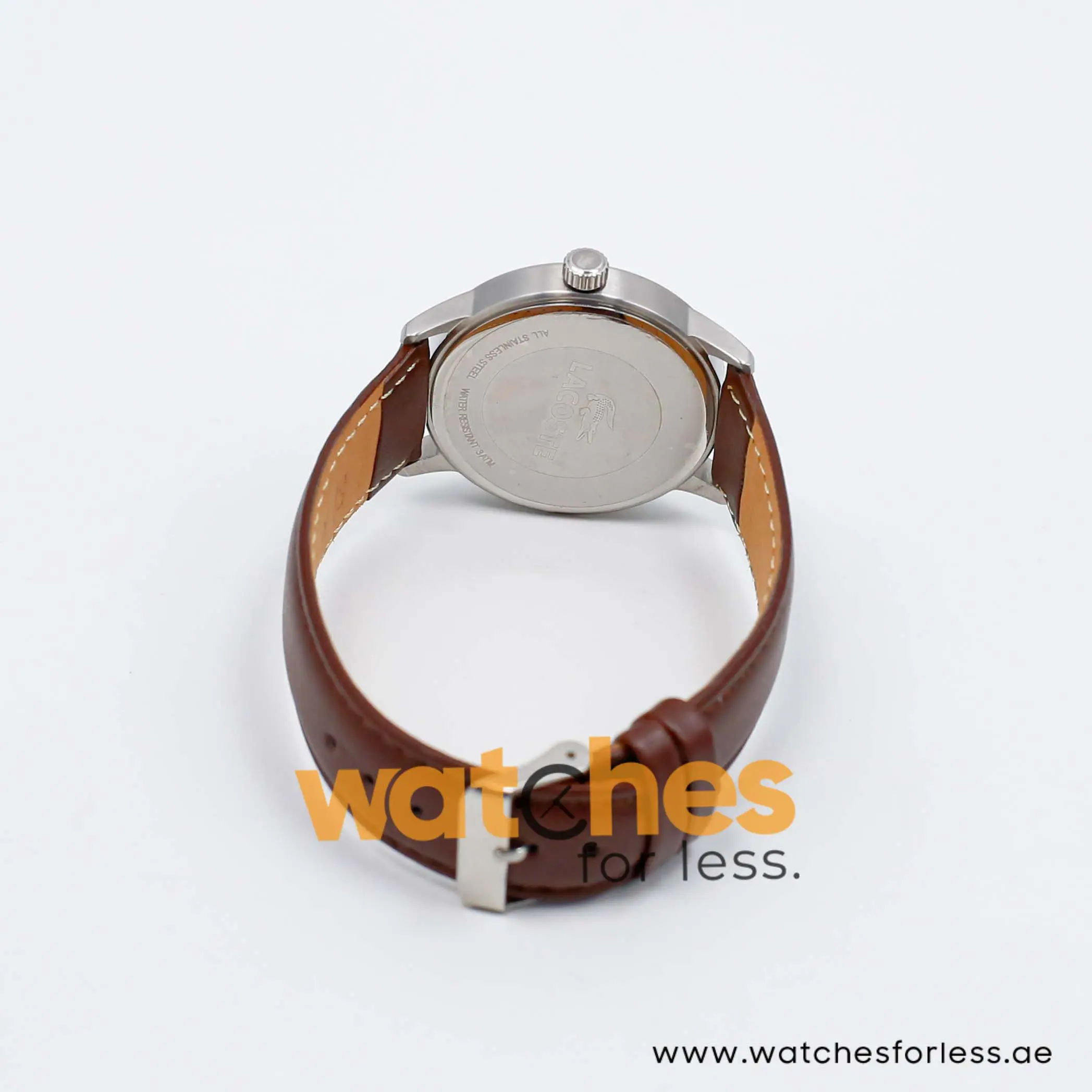 Lacoste Men’s Quartz Dark Brown Leather Strap White Dial 40mm Watch 2010465/1