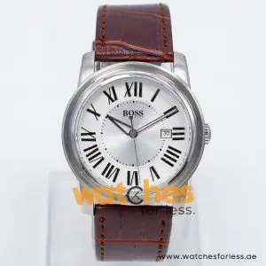 Hugo Boss Men’s Quartz Dark Brown Leather Strap Silver Dial 40mm Watch HB1631142411/1