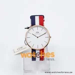 Daniel Wellington Men’s Quartz Multi Color Nylon Strap White Dial 40mm Watch 0103DW/1