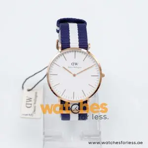 Daniel Wellington Men’s Quartz Blue & White Nylon Strap White Dial 40mm Watch 0104DW/1