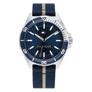 Tommy Hilfiger Men’s Quartz Blue & Cream Nylon Strap Blue Dial 43mm Watch 1792011