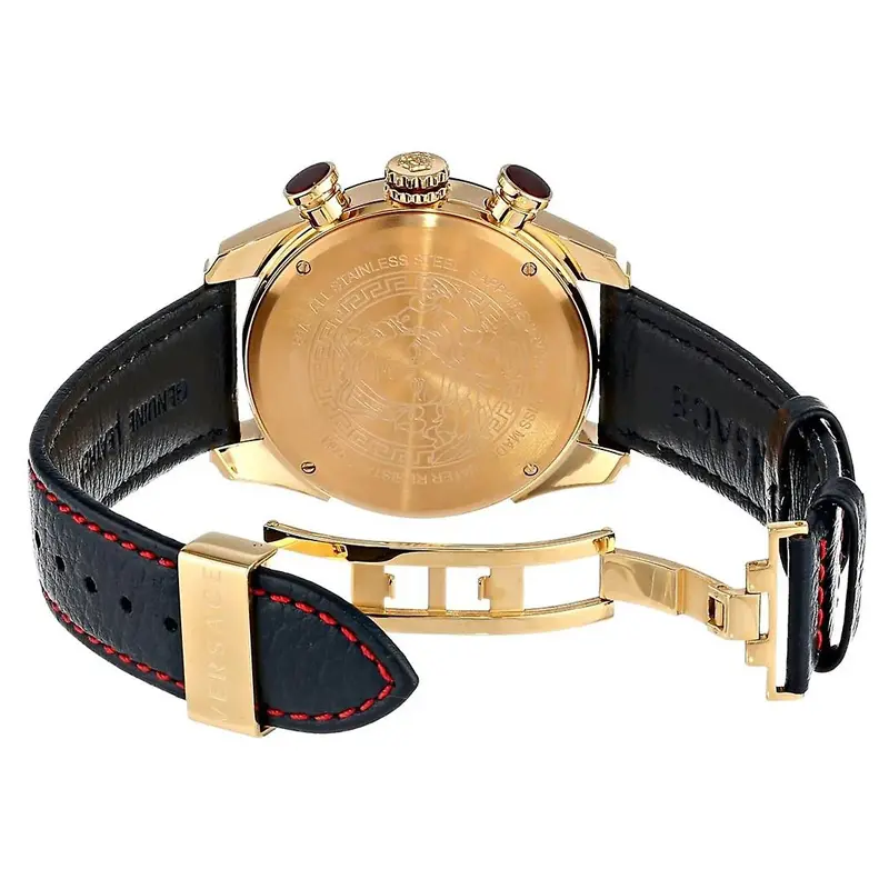 Versace Men’s Quartz Swiss Made Black Leather Strap Green Dial 44mm Watch VDB050014 - Image 3