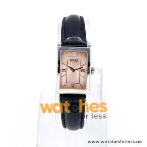 Hugo Boss Women’s Quartz Black Leather Strap Pink Dial 21mm Watch 1502175/2