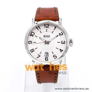 Hugo Boss Men’s Quartz Dark Brown Leather Strap Silver Sunray Dial 44mm Watch 1512363