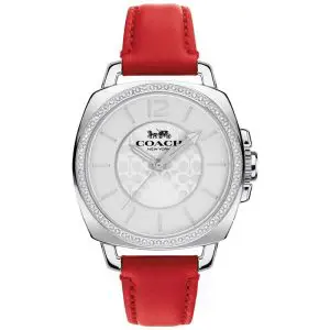 Coach Women’s Quartz Red Leather Strap Silver Sunray Dial 34mm Watch 14503855