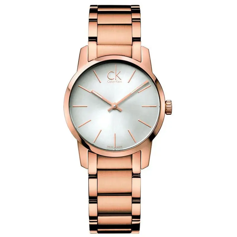 Calvin Klein Women’s Swiss Made Quartz Rose Gold Stainless Steel Silver Dial 31mm Watch K2G23646