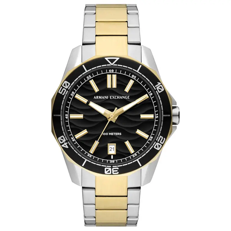 Armani Exchange Men’s Quartz Two Tone Stainless Steel Black Dial 44mm Watch AX1956 (Without Tag)