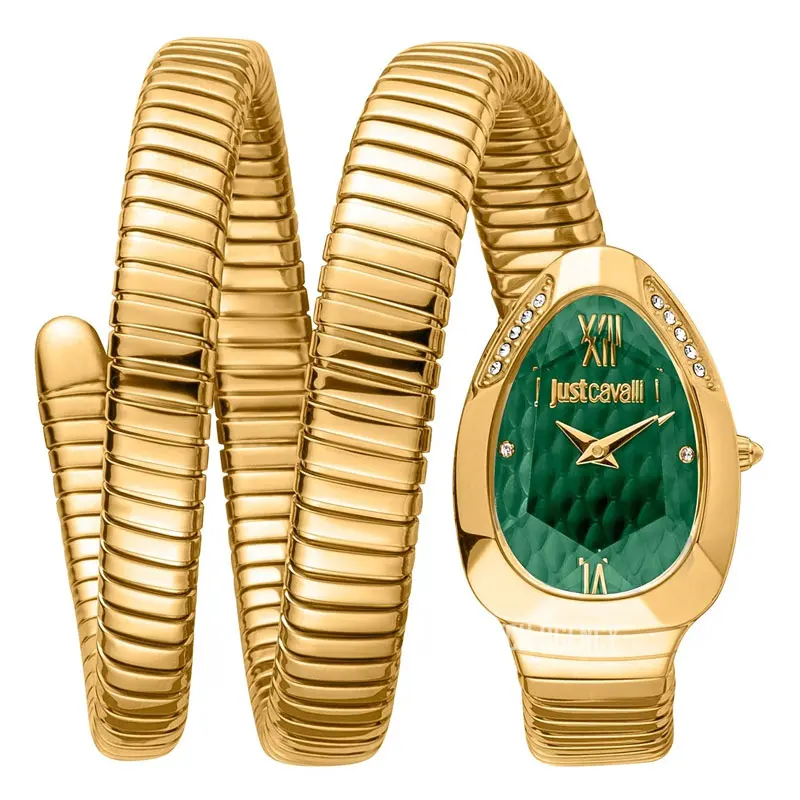 Just Cavalli Women’s Quartz Gold Snake Stainless Steel Green Dial 22mm Watch JC1L224M0045