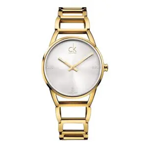 Calvin Klein Women’s Swiss Made Quartz Gold Stainless Steel Silver Dial 34mm Watch K3G2352W