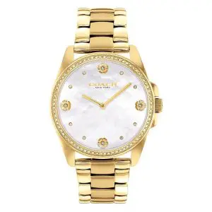 Coach Women’s Quartz Gold Stainless Steel White Mother Of Pearl Dial 36mm Watch 14504109
