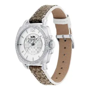 Coach Women’s Quartz Brown Fabric & Leather Strap Silver Dial 34mm Watch 14503148