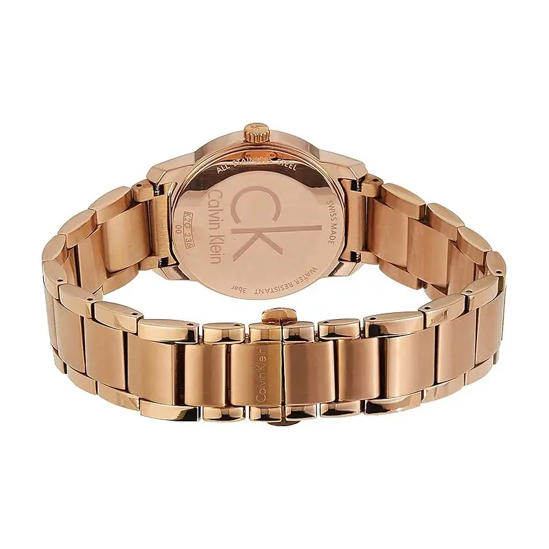 Calvin Klein Women’s Swiss Made Quartz Rose Gold Stainless Steel Silver Dial 31mm Watch K2G23646