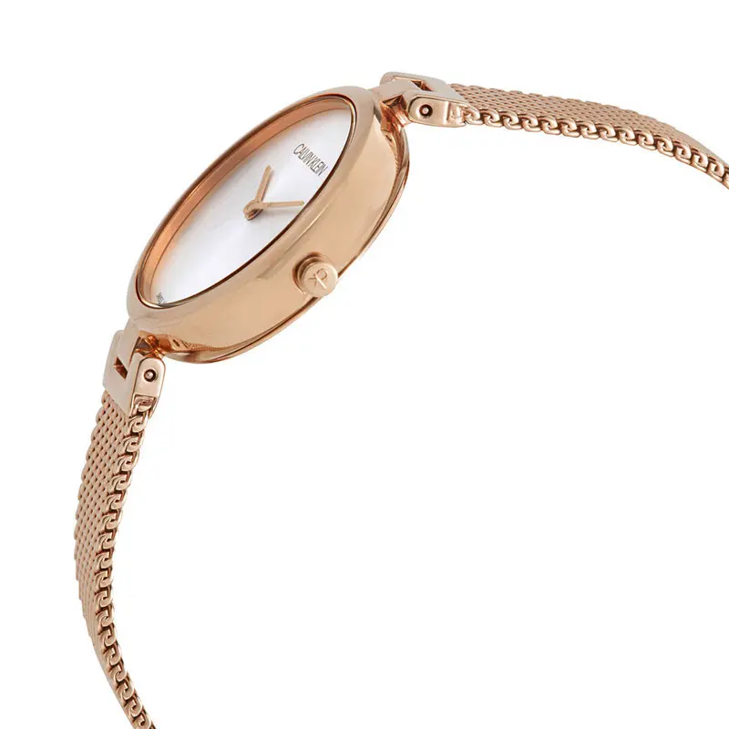 Calvin Klein Women’s Swiss Made Quartz Rose Gold Stainless Steel Silver Dial 28mm Watch K8G23626