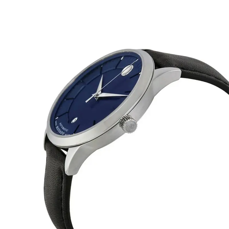Movado Men’s Automatic Swiss Made Black Leather Strap Blue Dial 40mm Watch 606874