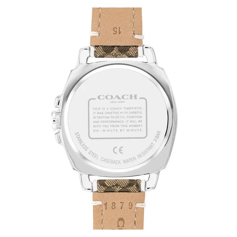 Coach Women’s Quartz Brown Fabric & Leather Strap Silver Dial 34mm Watch 14503148