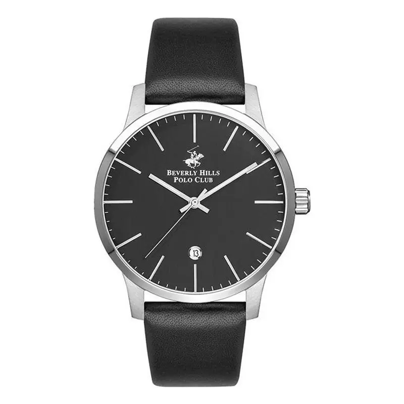 Beverly Hills Polo Club Men’s Quartz Black Leather Strap Black Dial 44mm Watch BP3057X.351