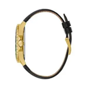 Guess Men’s Quartz Black Leather Strap Green Dial 44mm Watch GW0221G1