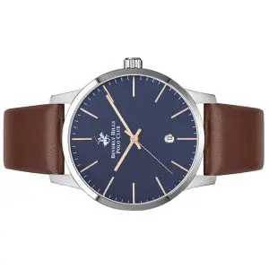 Beverly Hills Polo Club Men’s Quartz Brown Leather Strap Navy Blue Dial 44mm Watch BP3057X.392