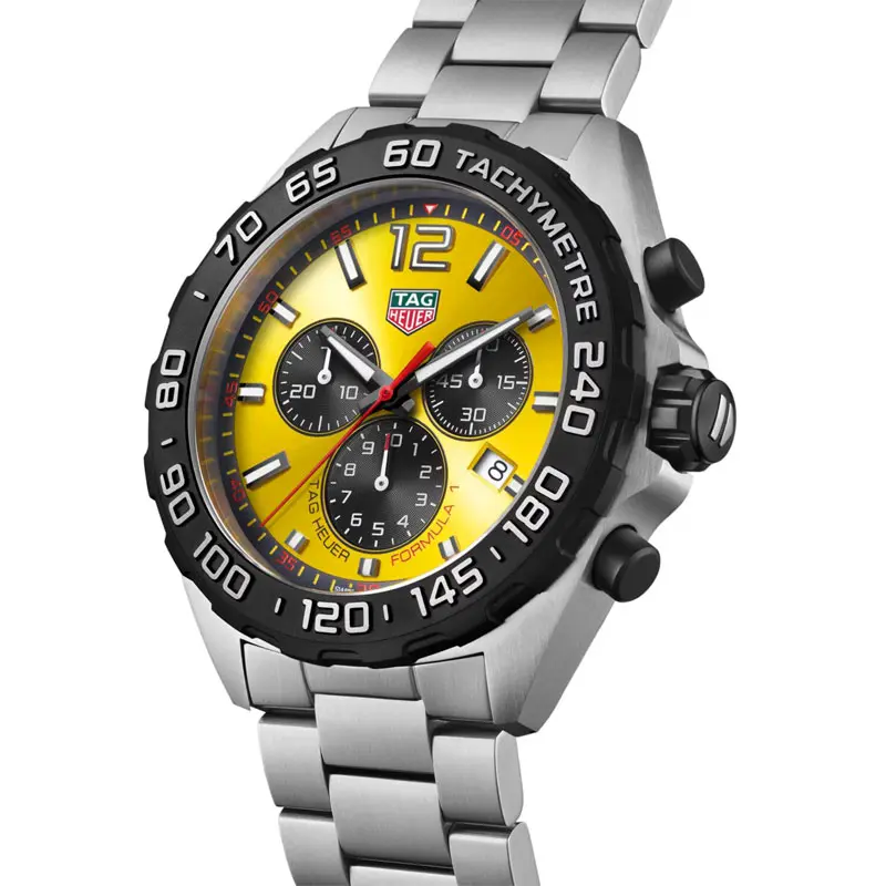 Tag Heuer Formula 1 Men’s Quartz Swiss Made Silver Stainless Steel Yellow Dial 43mm Watch CAZ101AM.BA0842