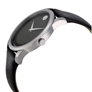 Movado Men’s Swiss Made Quartz Black Leather Strap Black Dial 40mm Watch 0606502
