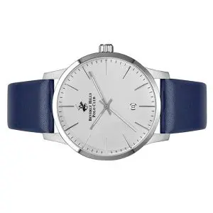 Beverly Hills Polo Club Men’s Quartz Navy Blue Leather Strap Silver Sunray Dial 44mm Watch BP3057X.339