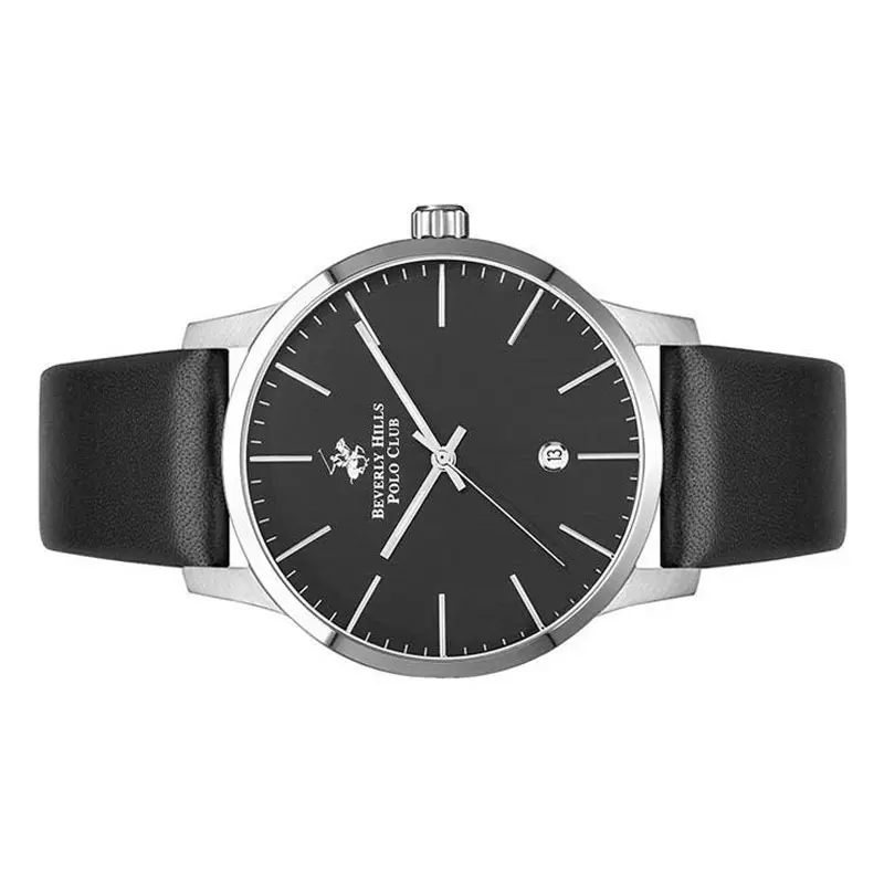 Beverly Hills Polo Club Men’s Quartz Black Leather Strap Black Dial 44mm Watch BP3057X.351