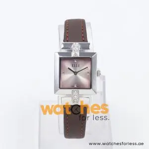 Elle Women’s Quartz Dark Brown Leather Strap Pink Dial 25mm Watch EL20028S02C/3