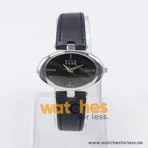Elle Women’s Quartz Black Leather Strap Black Mother Of Pearl Dial 40mm Watch EL20024S04C