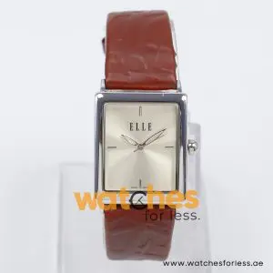 Elle Women’s Quartz Dark Brown Leather Strap Beige Dial 26mm Watch EL20026S02C