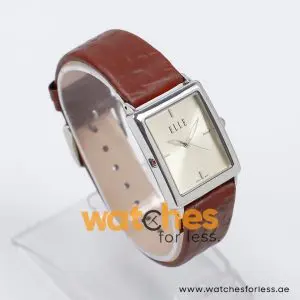 Elle Women’s Quartz Dark Brown Leather Strap Beige Dial 26mm Watch EL20026S02C