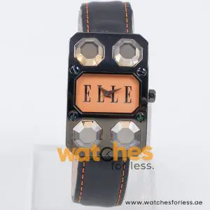 Elle Women’s Quartz Black Leather Strap Peach Dial 28mm Watch EL20072S03C