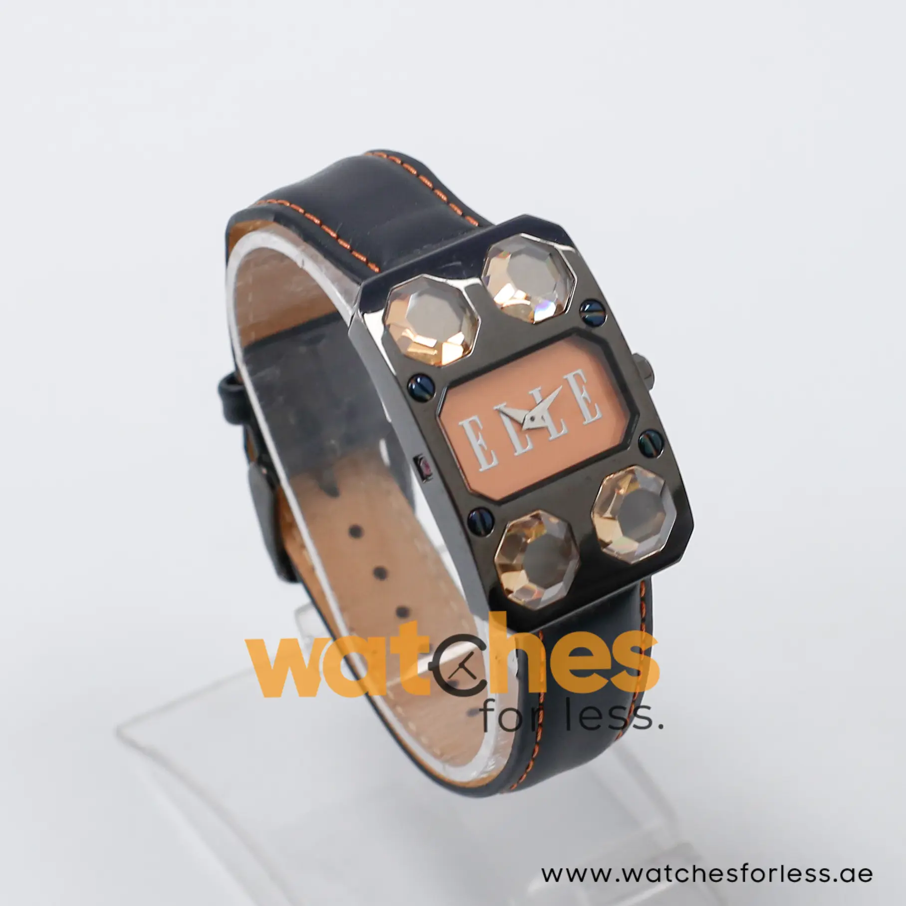 Elle Women’s Quartz Black Leather Strap Peach Dial 28mm Watch EL20072S03C