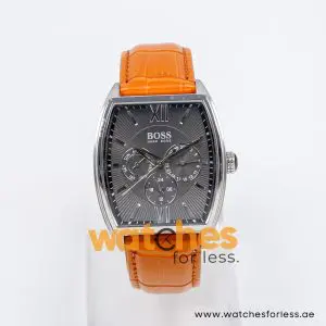 Hugo Boss Men’s Quartz Orange Leather Strap Grey Dial 38mm Watch 1512397/1