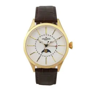 GRANDEUR PLUS Men’s Quartz Leather Strap White Dial 48mm Watch GRP011G1