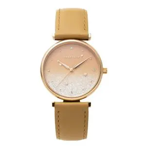 GRANDEUR Women’s Quartz Leather Strap Champagne & Silver Dial 33mm Watch ESL080W3