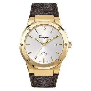 Ferragamo Men’s Swiss Made Quartz Brown Hybrid Strap Silver Dial 42 mm Watch SFDT00819