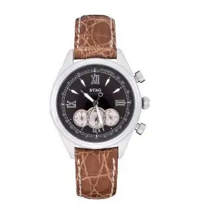 STAG TYO Men’s Quartz Leather Strap Black Dial 43mm Watch STG004S1