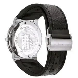 Ferragamo Men’s Swiss Made Quartz Black Hybrid Strap Black Dial 42mm Watch SFDT00619