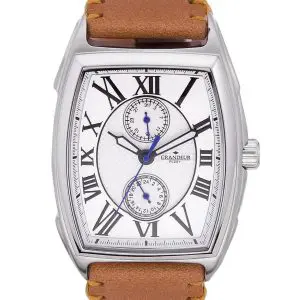 GRANDEUR PLUS Men’s Quartz Leather Strap White Dial 51mm Watch GRP006W1