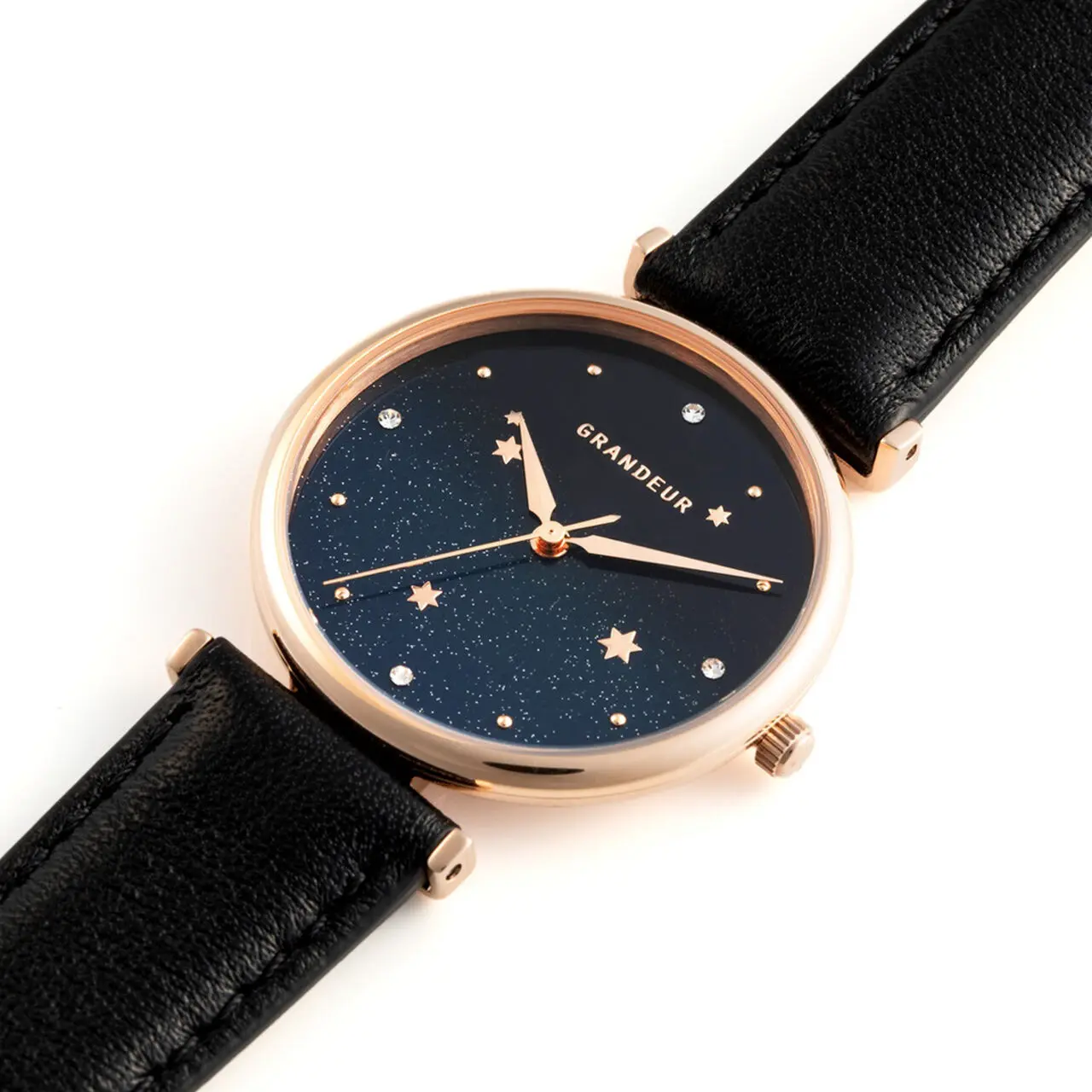 GRANDEUR Japan Women’s Quartz Leather Strap Black & Blue Dial 33mm Watch ESL080W2 - Image 3