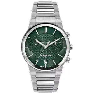 Ferragamo Men’s Swiss Made Quartz Silver Stainless Steel Green Dial 41mm Watch SFME00421