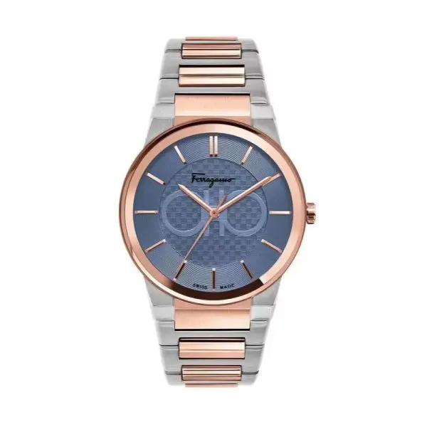 Ferragamo Swiss Made Men's Quartz Two Tone Stainless Steel Blue Dial 41mm Watch SFHP007-20