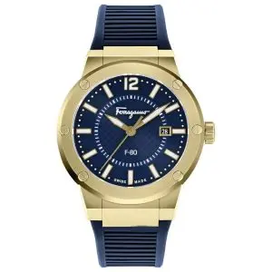 Ferragamo Men’s Swiss Made Quartz Blue Silicone Strap Blue Dial 44mm Watch SFHY02822