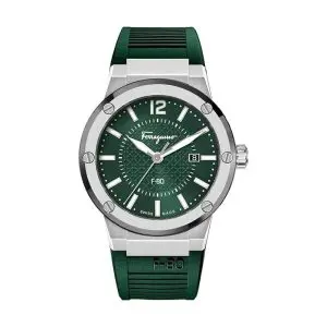 Ferragamo Men’s Swiss Made Quartz Green Silicone Strap Green Dial 44mm Watch SFHY02722