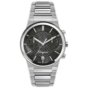 Ferragamo Men’s Swiss Made Quartz Silver Stainless Steel Black Dial 41mm Watch SFME00321