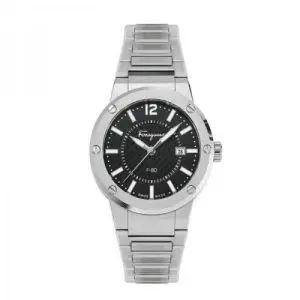 Ferragamo Men’s Swiss Made Quartz Silver Stainless Steel Black Dial 44mm Watch SFHY02925
